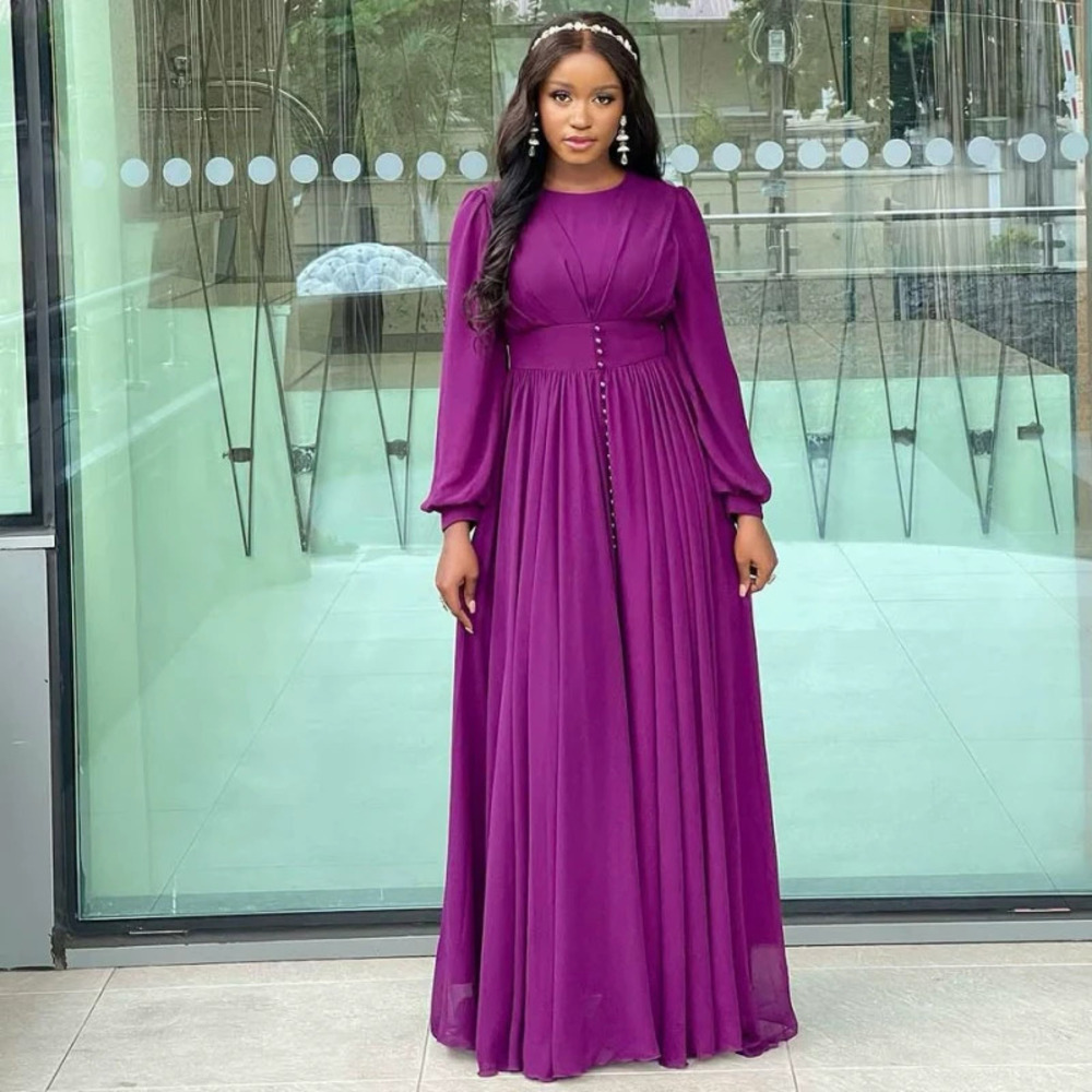 Elegant African luxury cinched waist single breasted pleated flared maxi dress